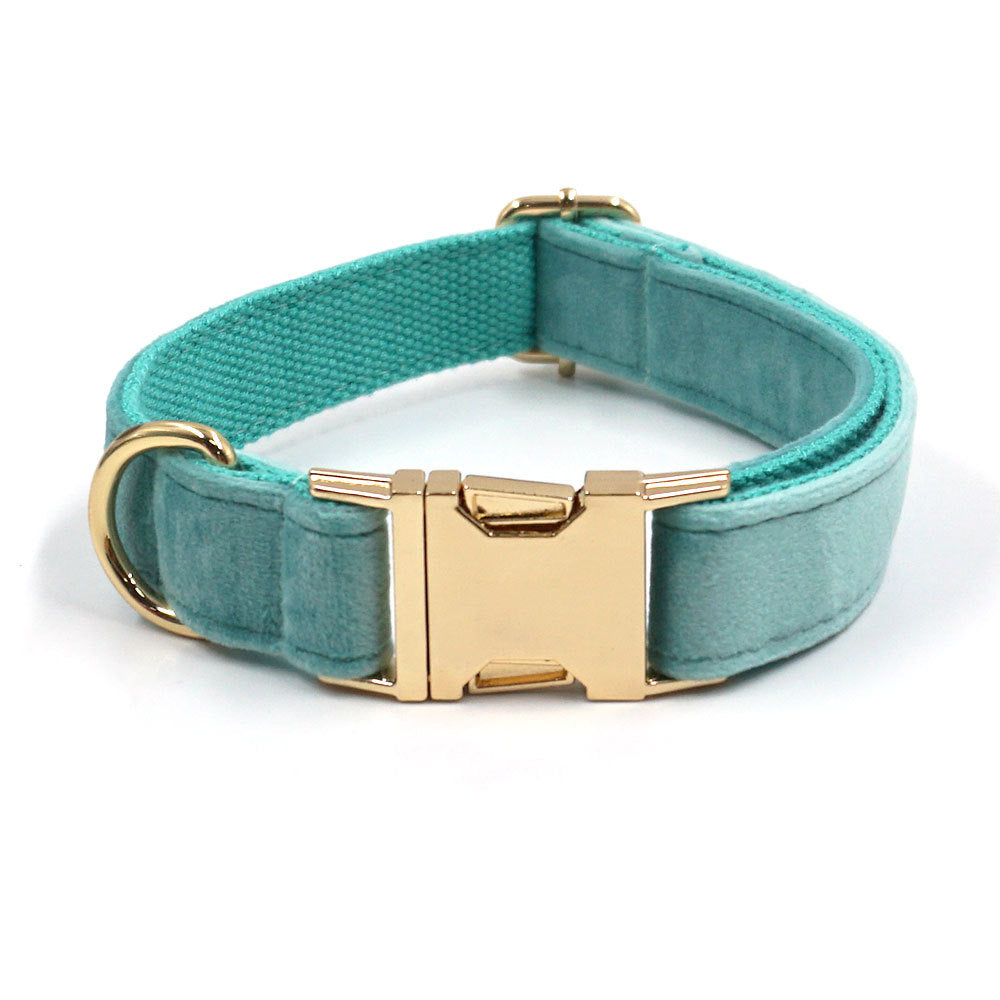 Lake Green Velvet Pet Collar with Gold Buckle